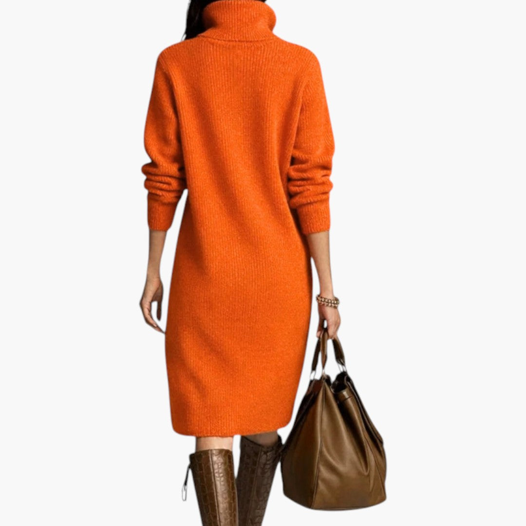 Women Midi Dress Long Sleeve High Neck