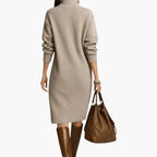 Women Midi Dress Long Sleeve High Neck