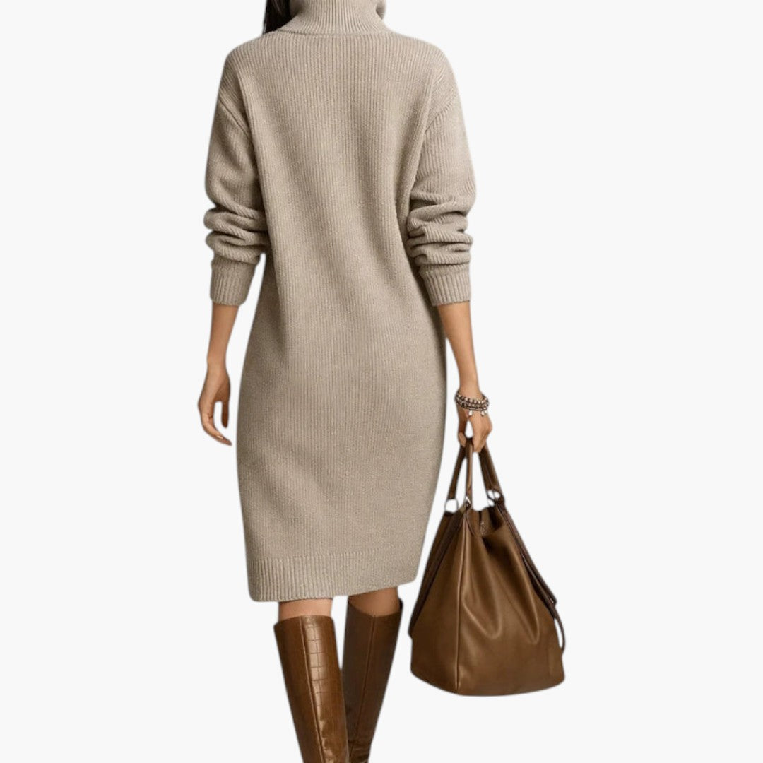 Women Midi Dress Long Sleeve High Neck