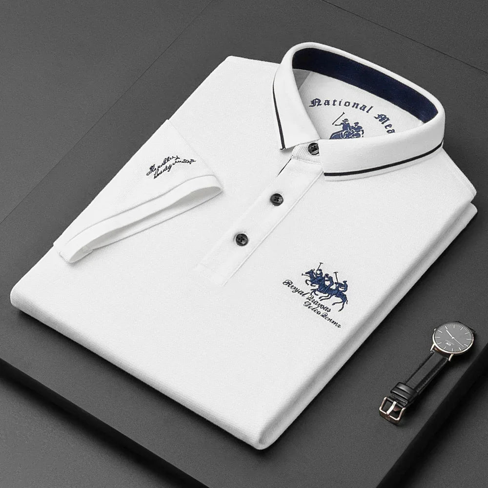 Polo Shirt Men Cotton Blend Breathable Modern Fit Short Sleeve
