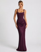 Maxi Dress Corset Bodice Draped Skirt Square Neckline | Clea
