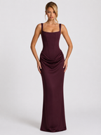 Maxi Dress Corset Bodice Draped Skirt Square Neckline | Clea