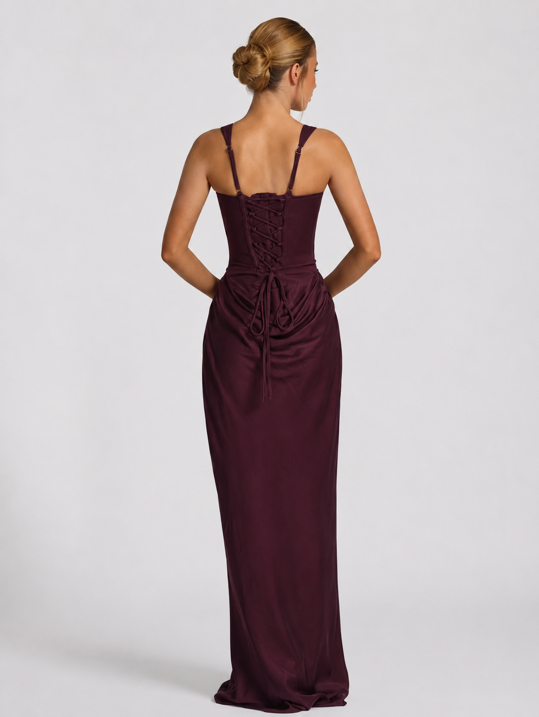 Maxi Dress Corset Bodice Draped Skirt Square Neckline | Clea