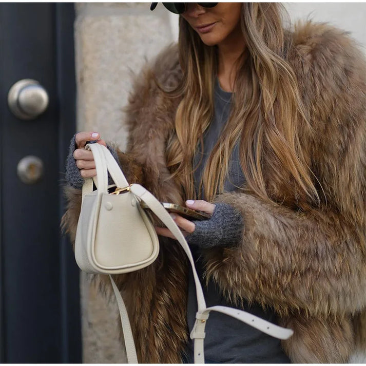 Sabine | Women's Faux Fur Coat | Brown, Plush Fashion Coat | Winter