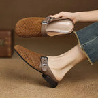 Women Suede Leather Clogs Buckle Strap