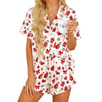 Christmas Pajamas Women 2 Piece Set Santa Print Short Sleeve