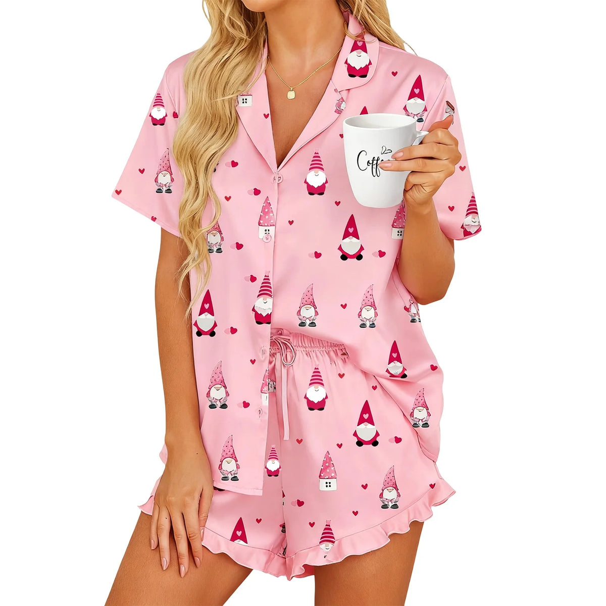 Christmas Pajamas Women 2 Piece Set Santa Print Short Sleeve