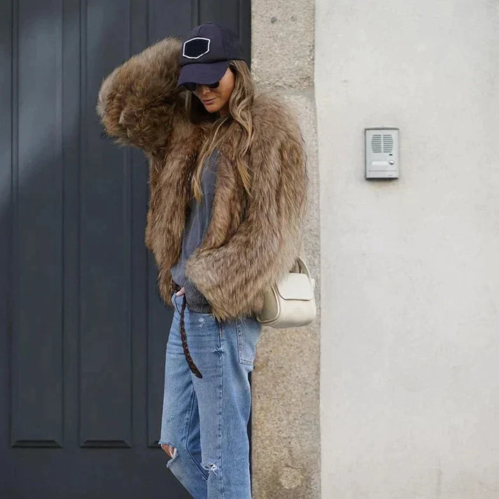 Sabine | Women's Faux Fur Coat | Brown, Plush Fashion Coat | Winter
