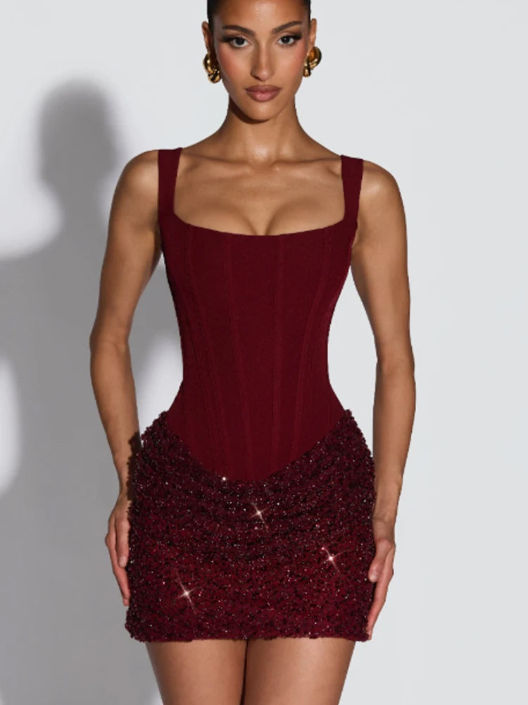 Sequin Dress Women Sleeveless Off Shoulder Sheath Mini Sparkly