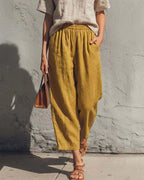 Wide Leg Linen Pants Women Relaxed Fit Drawstring Waist | Kaia