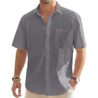 Linen Shirt Men Short Sleeve Cotton Casual Button Up Lightweight