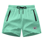 Men Swim Shorts Seersucker Quick Dry Mesh Lined Zipper Pockets