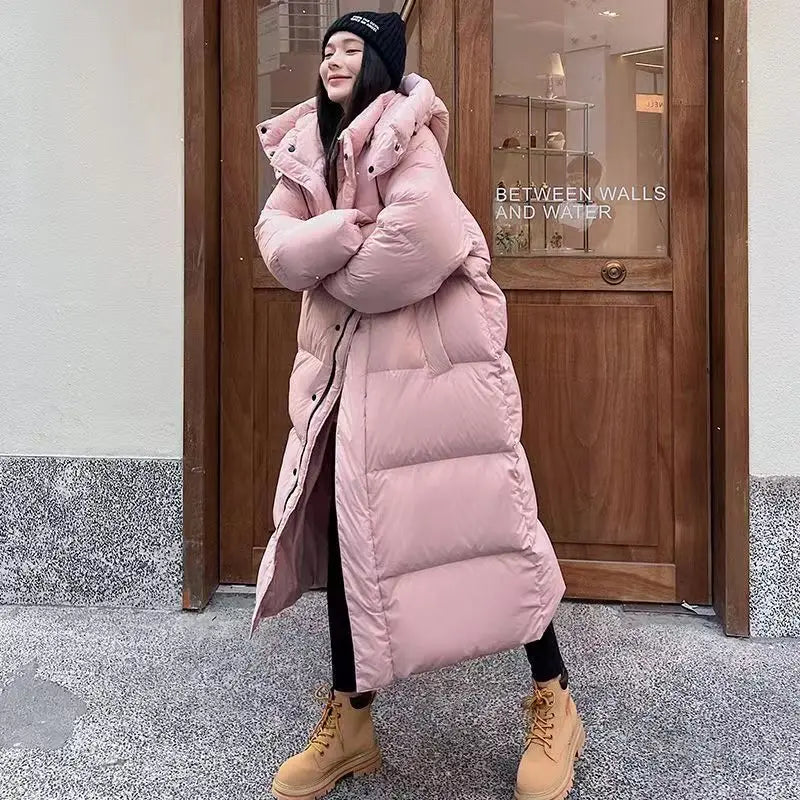 Women Long Down Jacket Hooded