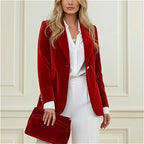 Velvet Blazer Women Formal Long Sleeve Notched Collar Tailored
