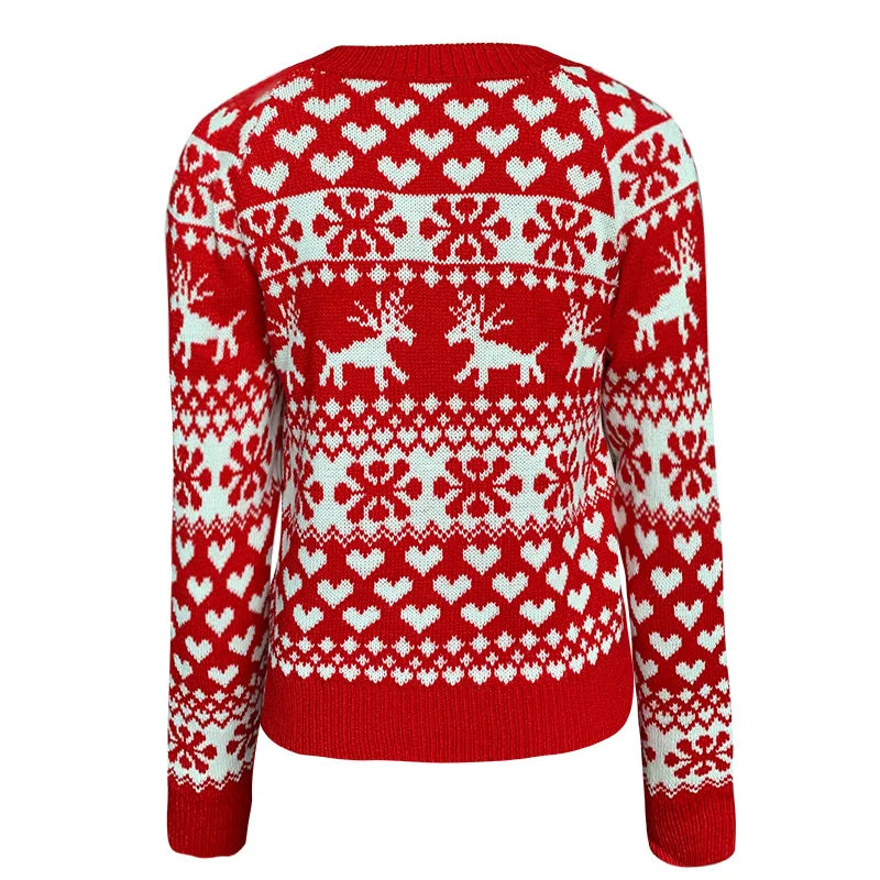 Christmas jumper women snowflake print knitted crew neck long sleeve