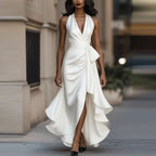 Halterneck Dress Women Maxi Wrap Asymmetric Hem | Honor