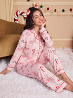 Women Christmas Pajama Set 2 Piece Long Sleeve Ankle Length Pants