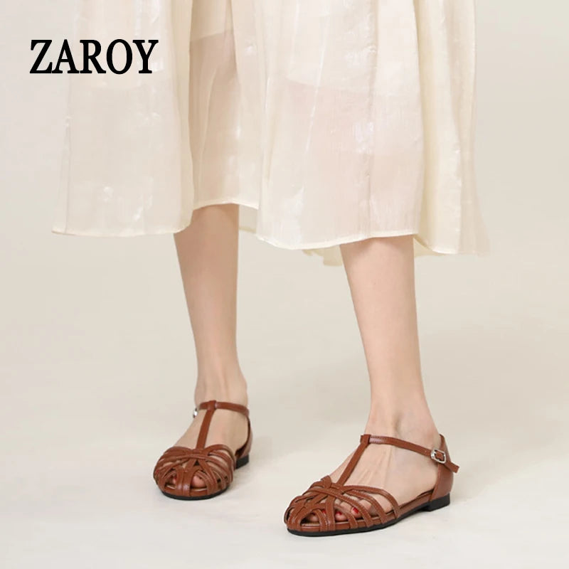 Braided Sandals Women Flat Roman Style Cross Strap Low Heel Shoes