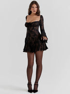 Women Lace Mini Dress Flared Long Sleeves | Zara