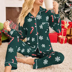 Christmas Pajamas Women 2 Piece Long Sleeve Snowflake Print Set