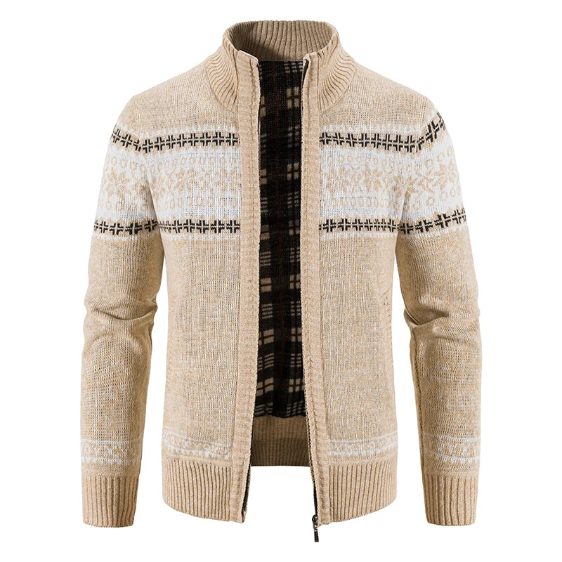Men Christmas Jumper Knit Turtleneck Cardigan Coat Winter Fleece