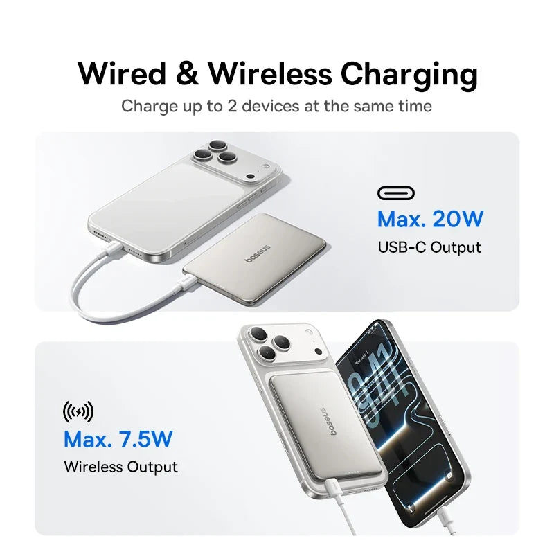 Power Bank Magnetic 5000mAh Wireless Slim iPhone Samsung Compatible