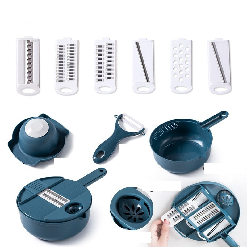 Della | 12-in-1 Cutting Set | Multi-Function Kitchen Slicer | Stainless Steel