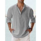 Hawaiian Shirt Men | Cotton Linen Lightweight Long Sleeve Beach Shirt
