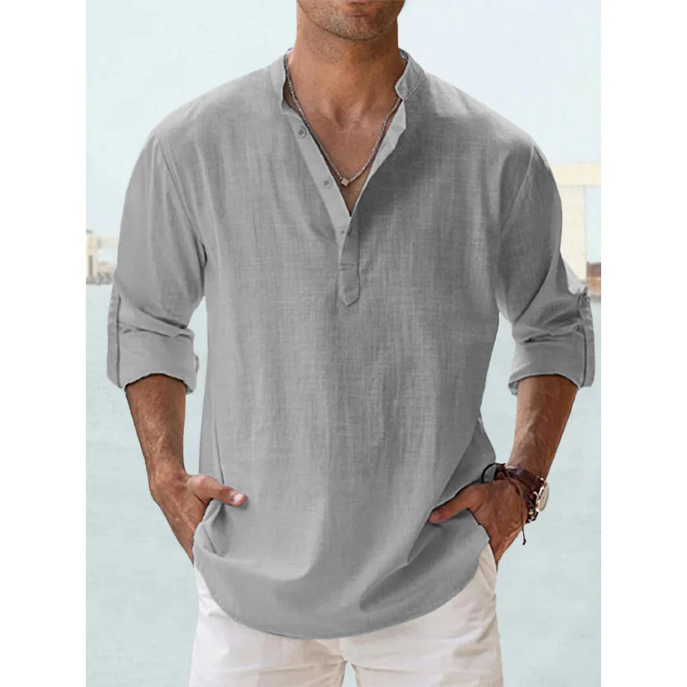 Hawaiian Shirt Men | Cotton Linen Lightweight Long Sleeve Beach Shirt