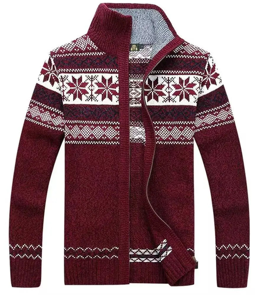 Christmas Cardigan Men | Nordic Pattern Knit Zip Up Long Sleeve Winter
