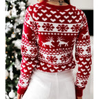 Christmas jumper women snowflake print knitted crew neck long sleeve