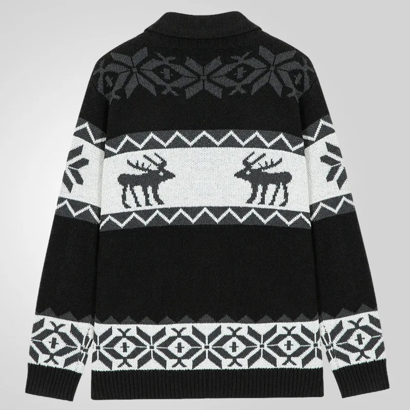 Mens christmas jumper deer jacquard knit cardigan long sleeve