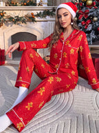 Women Christmas Pajama Set 2 Piece Long Sleeve Ankle Length Pants