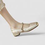 Embla | Ballet Flats | Pearl Embellished, Square Toe, Ankle Strap | Women's