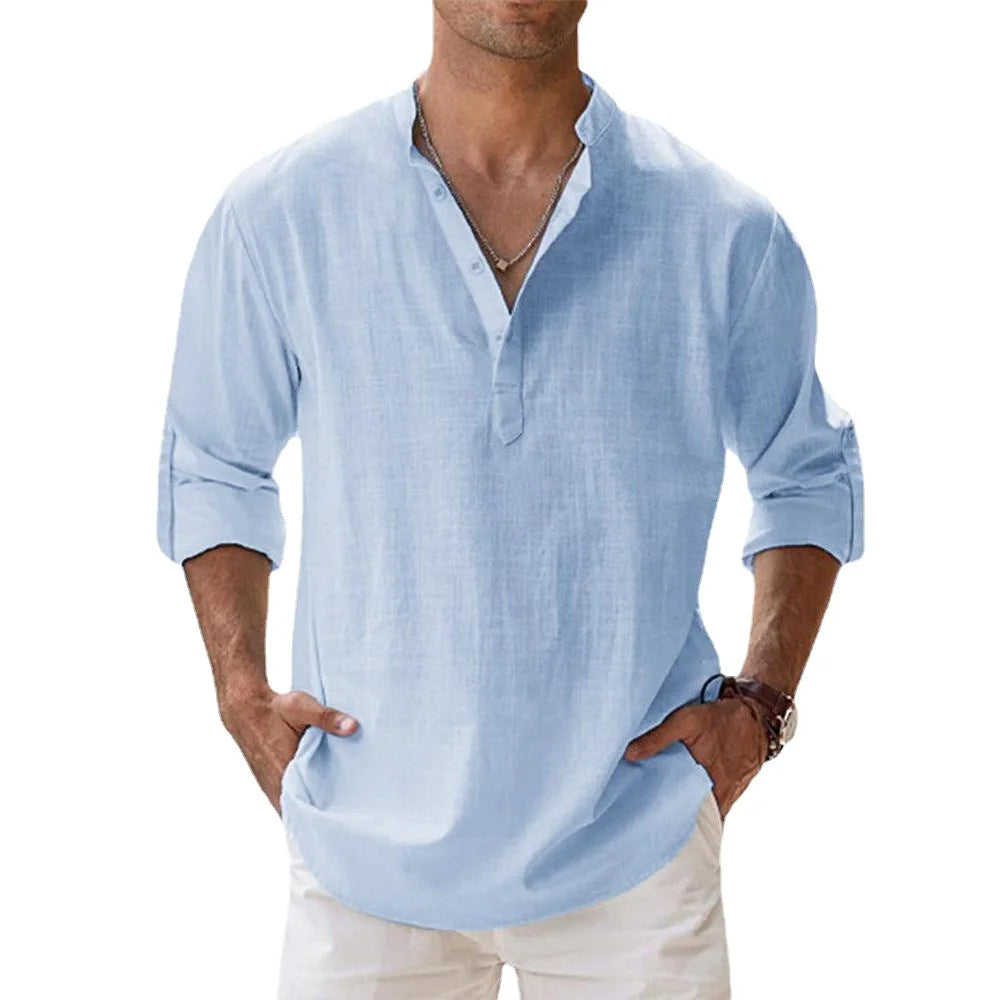 Hawaiian Shirt Men | Cotton Linen Lightweight Long Sleeve Beach Shirt