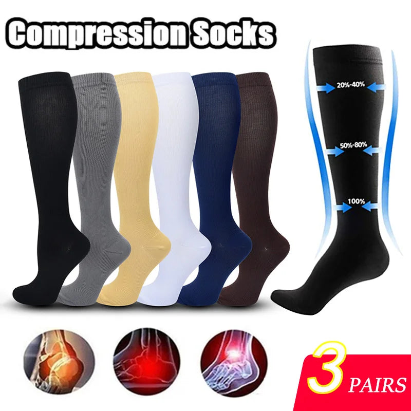 Vada | Compression Socks | Knee High, 15-20 mmHg | 3 Pairs, Unisex