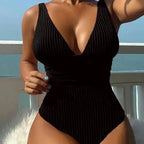 Women One Piece Swimsuit Tummy Control V Neck High Cut Mesh
