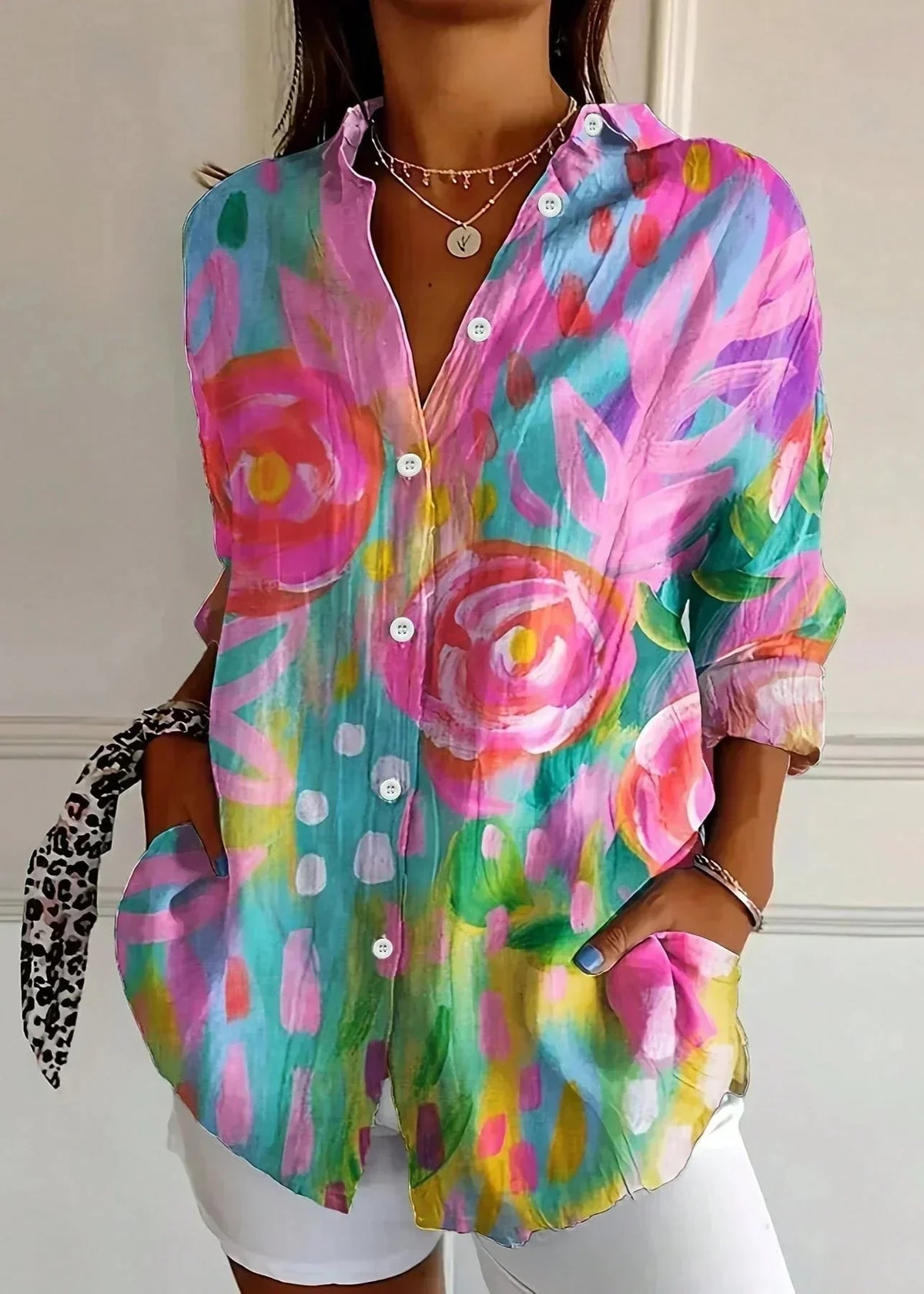 Liora | Women's Printed Blouse | Button-Up, Cotton | Summer Casual