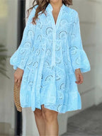 Women Lace Dress Boho Wide Sleeve Button Front | Mila