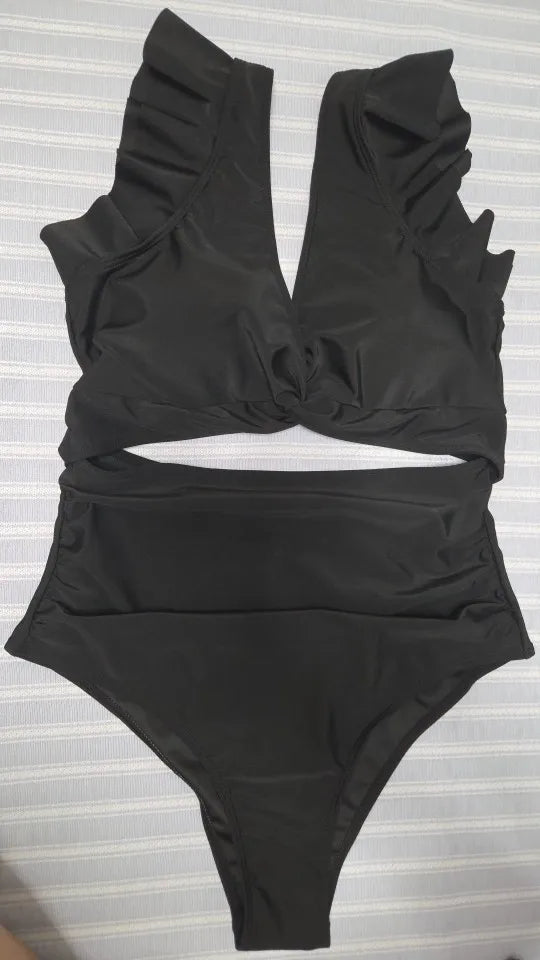 Women One Piece Swimsuit Tummy Control V Neck High Cut Mesh