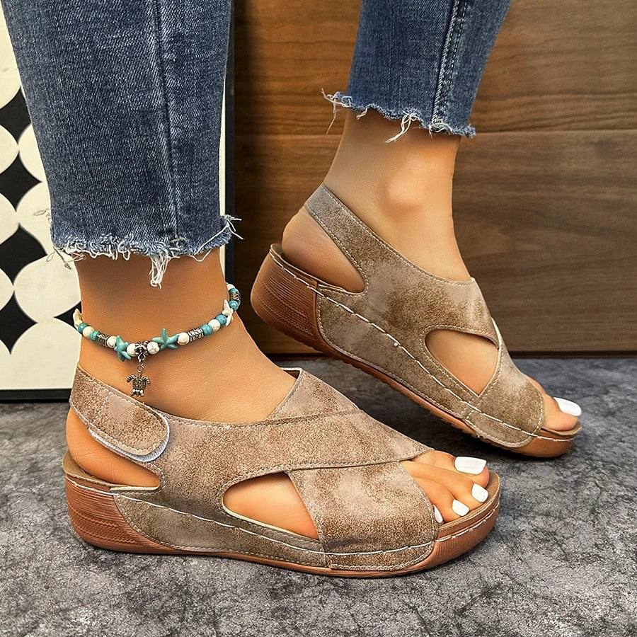 Women Wedge Sandals Peep Toe Lightweight Soft Heel Back Strap