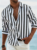 Leah | Men's Linen Shirt | Summer, Striped, Relaxed Fit | Blue & White