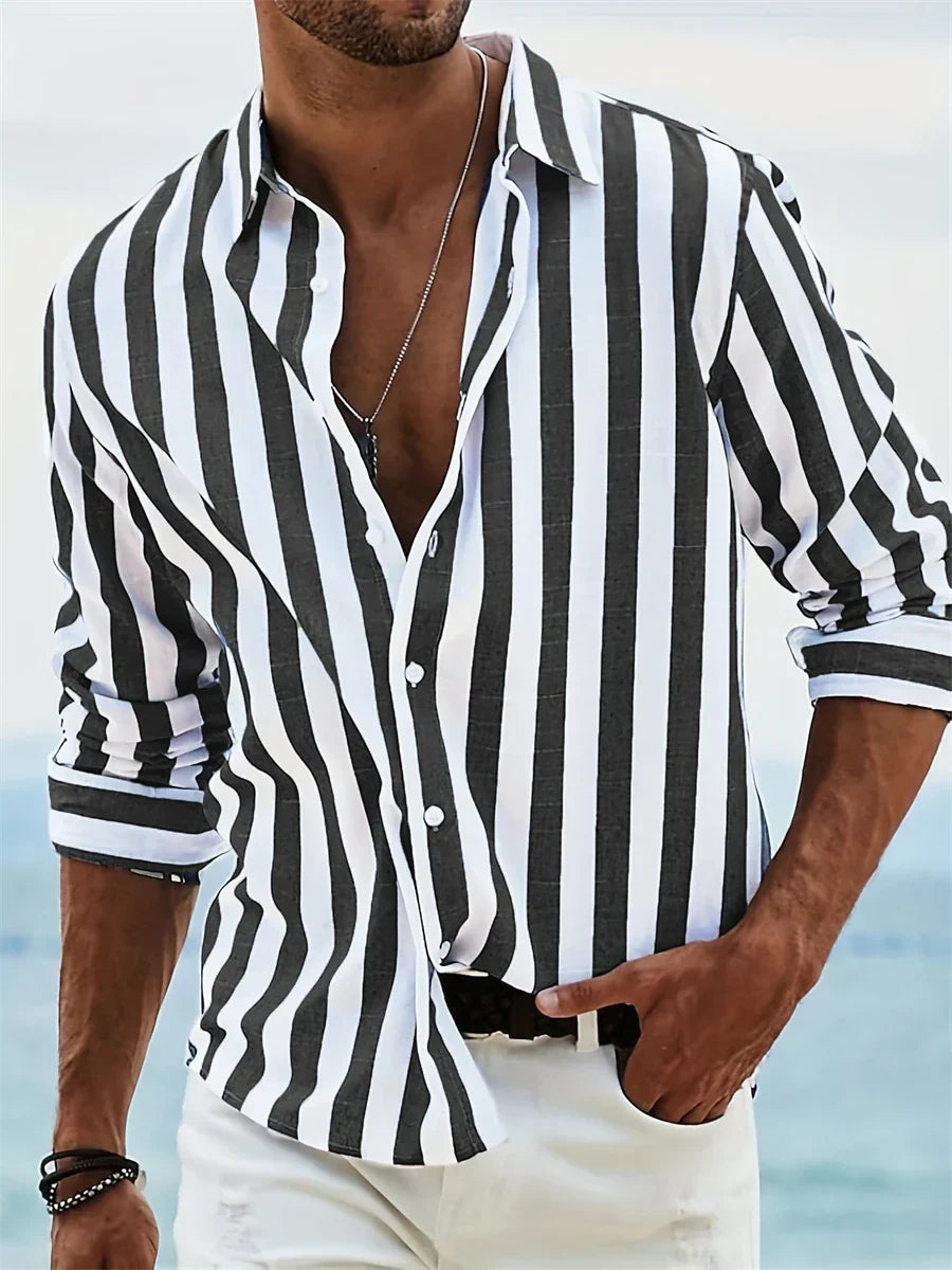 Leah | Men's Linen Shirt | Summer, Striped, Relaxed Fit | Blue & White