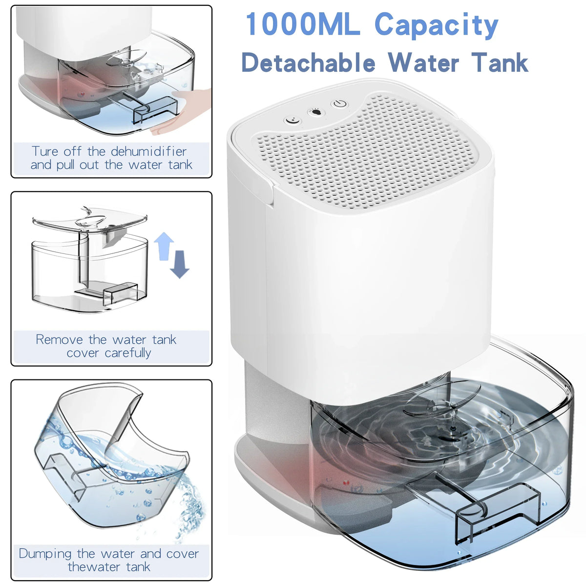 Leah | Portable Dehumidifier | 2-in-1 Air Filter & Night Light | 1000ml