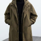 Lightweight Water Wind Resistant Long Overcoat Full Zip Hood