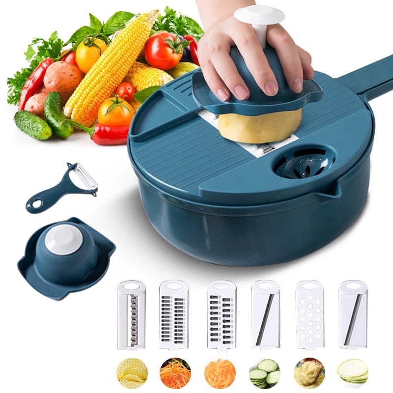 Della | 12-in-1 Cutting Set | Multi-Function Kitchen Slicer | Stainless Steel