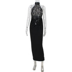 Wrap dress women sleeveless stretch knit ankle length maxi dress