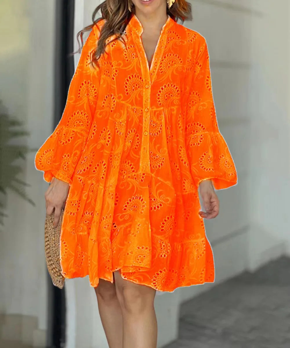 Women Lace Dress Boho Wide Sleeve Button Front | Mila