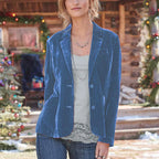 Women Velvet Blazer Casual Slim Fit Notched Lapel Long Sleeve