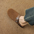 Women Suede Leather Clogs Buckle Strap